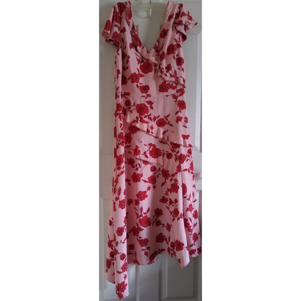 Adrianna Papell Womens Living Blooms Ruffle Flare Midi Dress Size 10 Floral